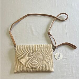 Altar'd State Cream Straw Crossbody with Tan Strap
